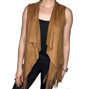 Fate Faux Suede Tassel OpenFront Cowgirl Western Cardigan Vest S